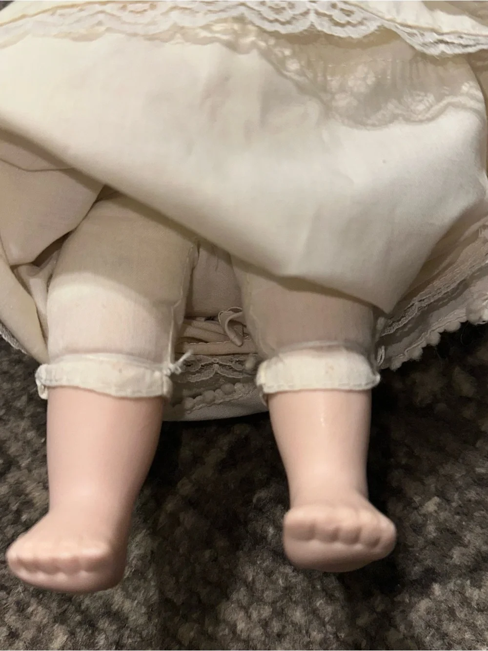 Russ Vintage White Porcelain & Cloth Baby Love Christening Doll with Lace Bonnet